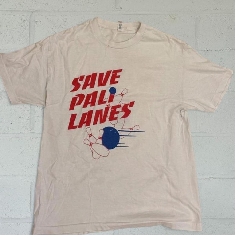 Vintage Alstyle Save Pali Lanes Hawaii Bowling Tee Shirt White Red Large